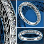 Antique Floral Diamond Wedding Ring in White Gold