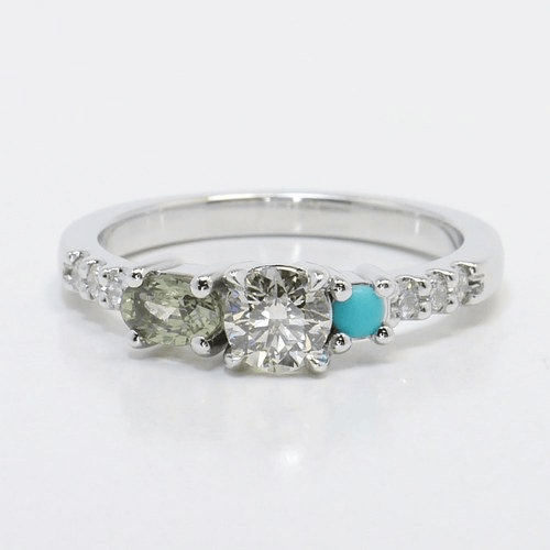 Asymmetrical Custom Diamond and Gemstone Ring