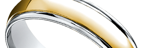 Two Toned Beveled Men's Wedding Ring in White & Yellow Gold