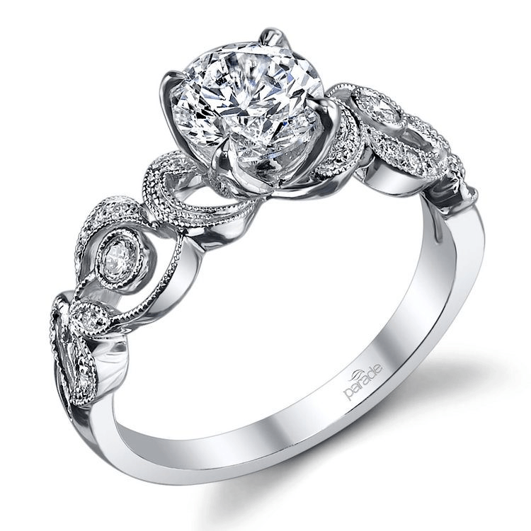 Meandering Scroll Diamond Engagement Ring in White Gold by Parade