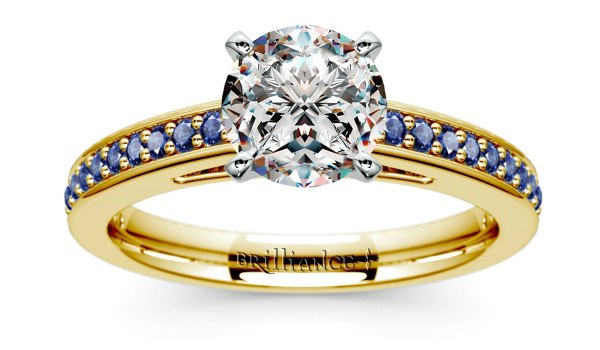 Cathedral Sapphire Gemstone Engagement Ring in Yellow Gold