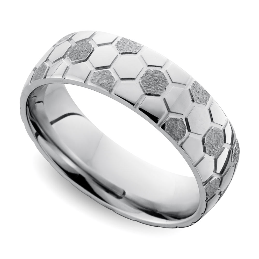 Mixed Finish Soccerball Pattern Men’s Wedding Ring in Cobalt