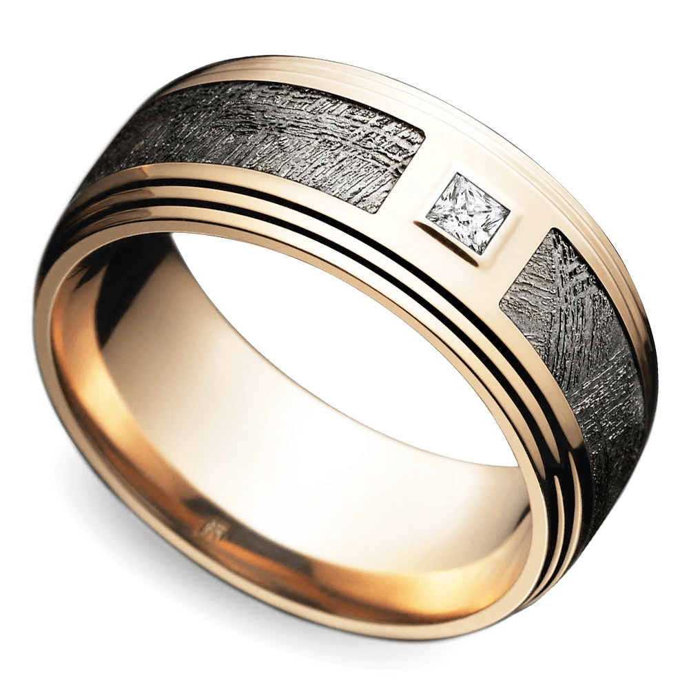 Grooved Edge Diamond Men’s Wedding Ring in Rose Gold