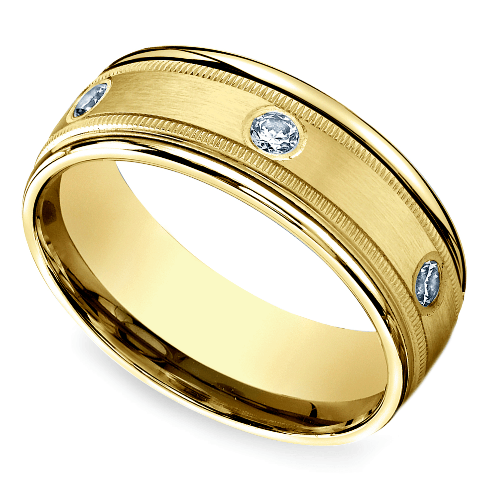 Diamond Eternity Milgrain Men’s Wedding Ring in Yellow Gold