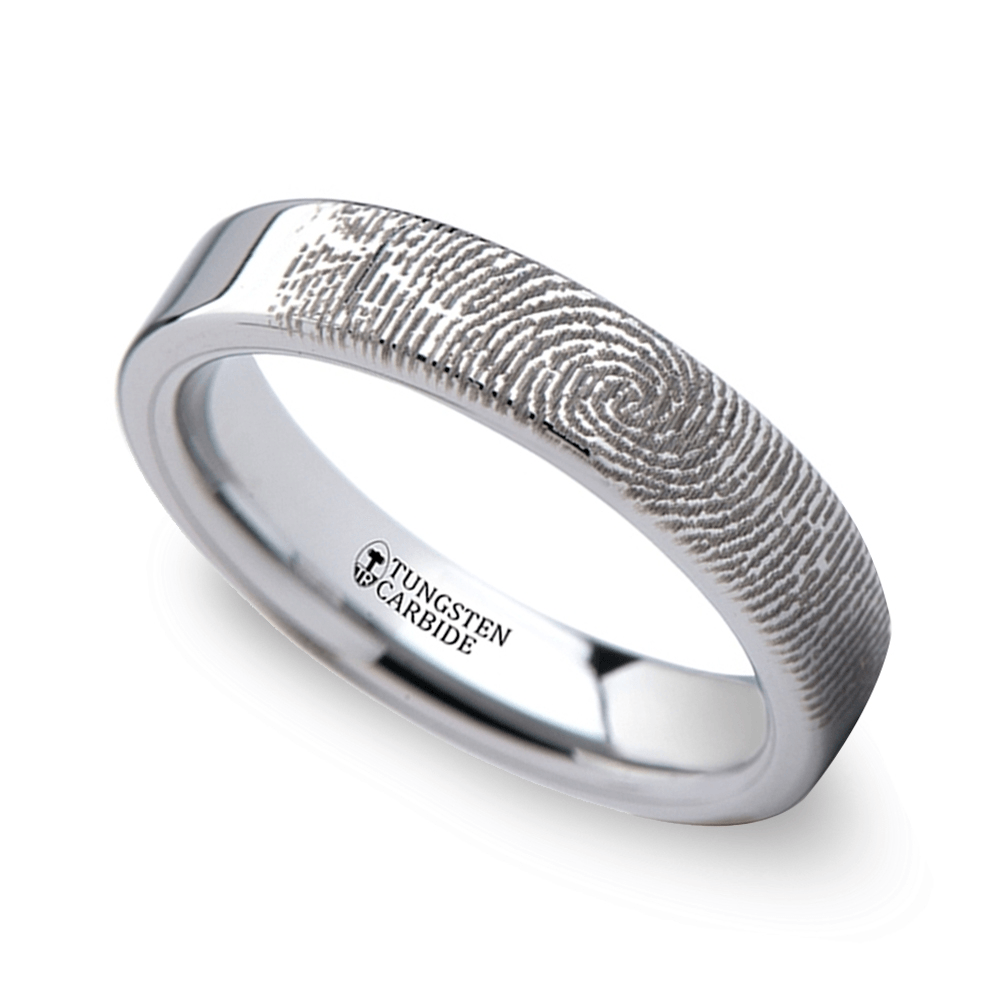 Fingerprint Flat Wedding Ring in Tungsten