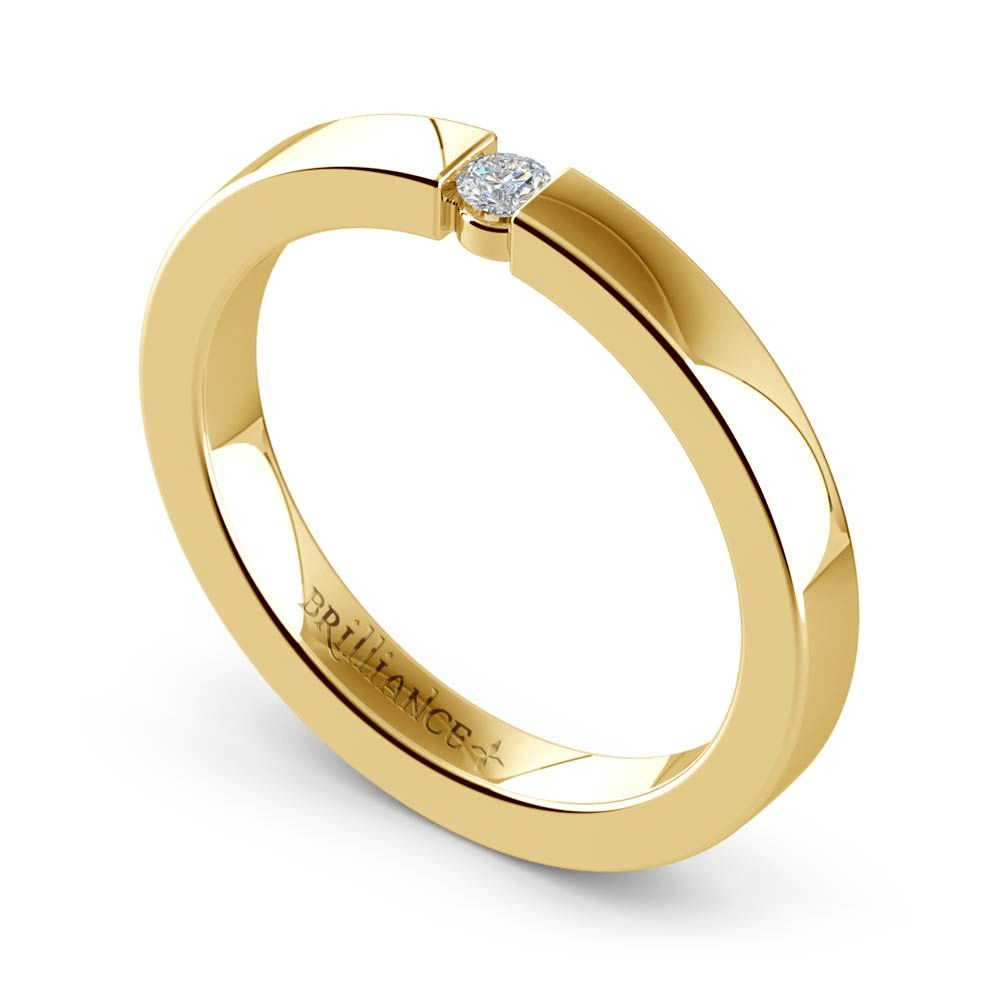 Flat Promise Ring with Round Diamond in Yellow Gold