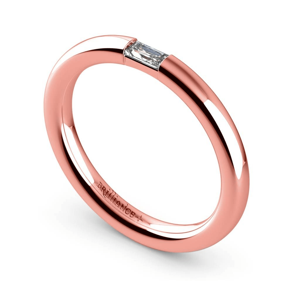 Domed Promise Ring with Baguette Diamond in Rose Gold
