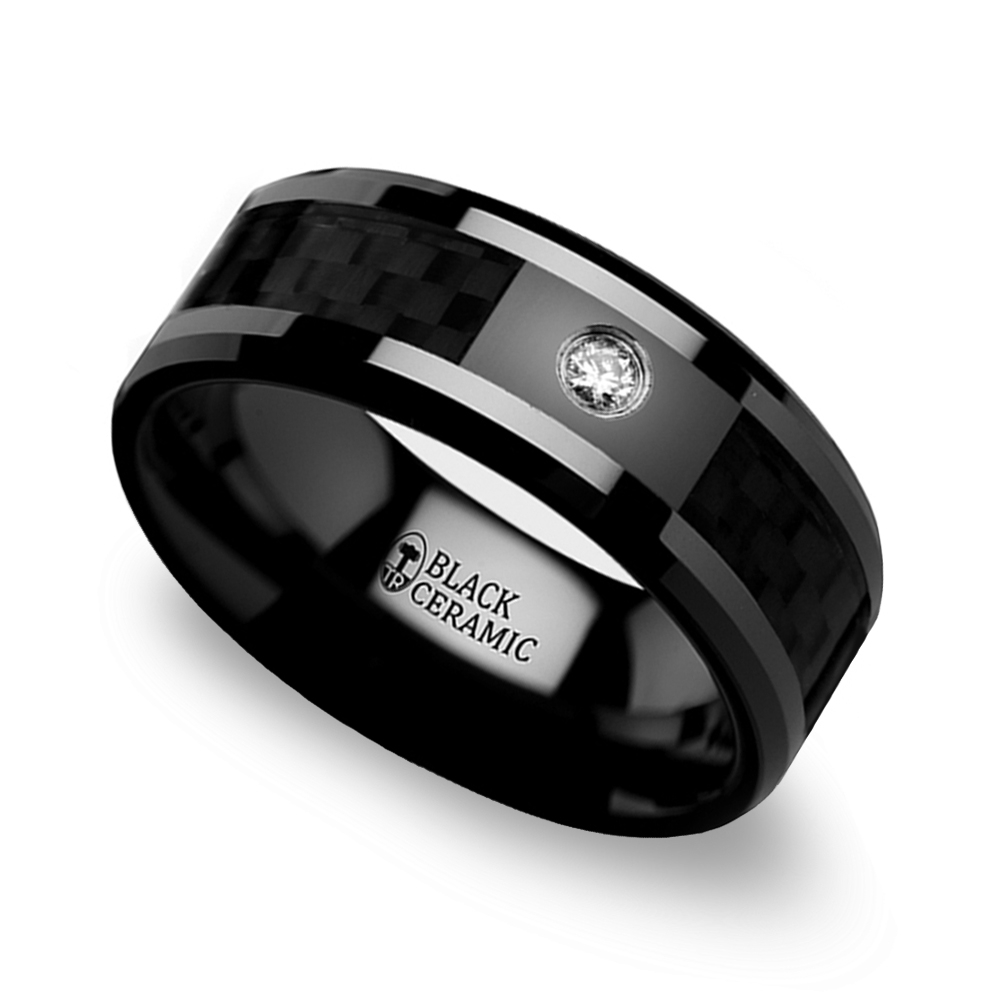 Black Carbon Fiber Inlay Men’s Diamond Ring