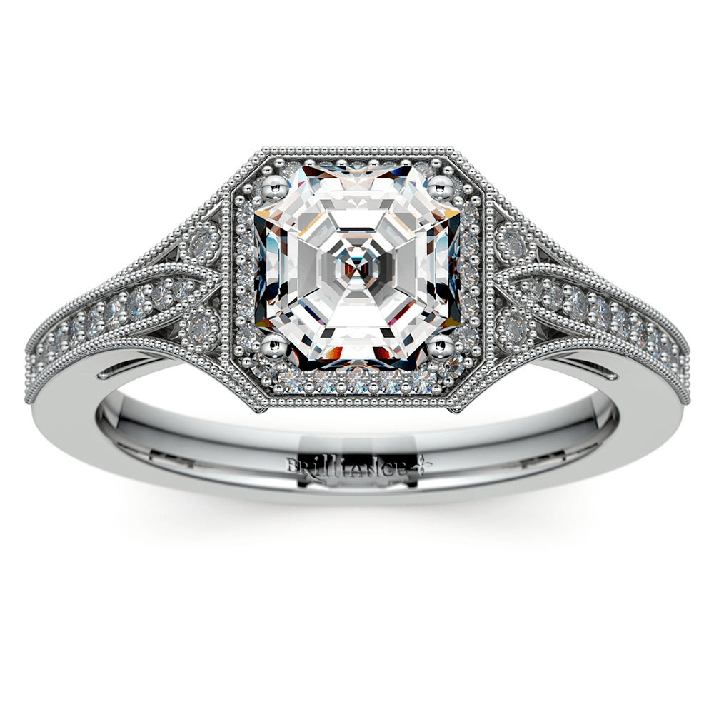 Art Deco Halo Diamond Engagement Ring in White Gold