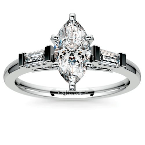 Baguette Diamond Engagement Ring in White Gold