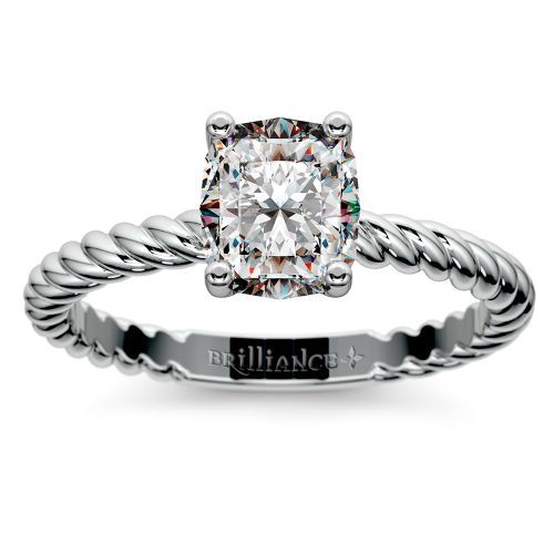 Cushion Twisted Rope Solitaire White Gold Moissanite Engagement Ring