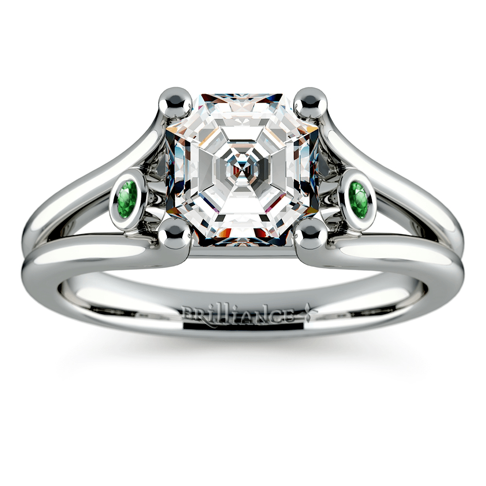 Emerald Accent Gem Engagement Ring in White Gold