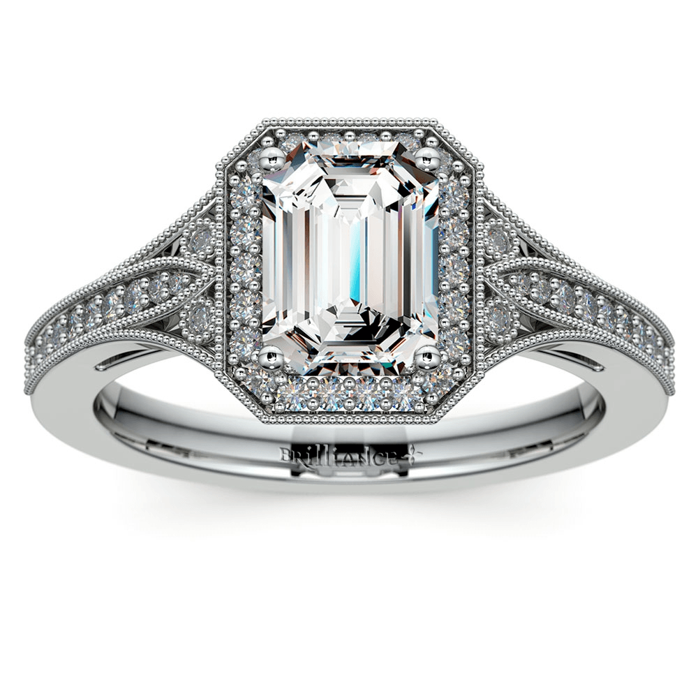 Art Deco Halo Diamond Engagement Ring in White Gold