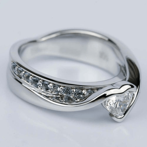 Bezel Aquamarine Gemstone Bridge Heart Engagement Ring