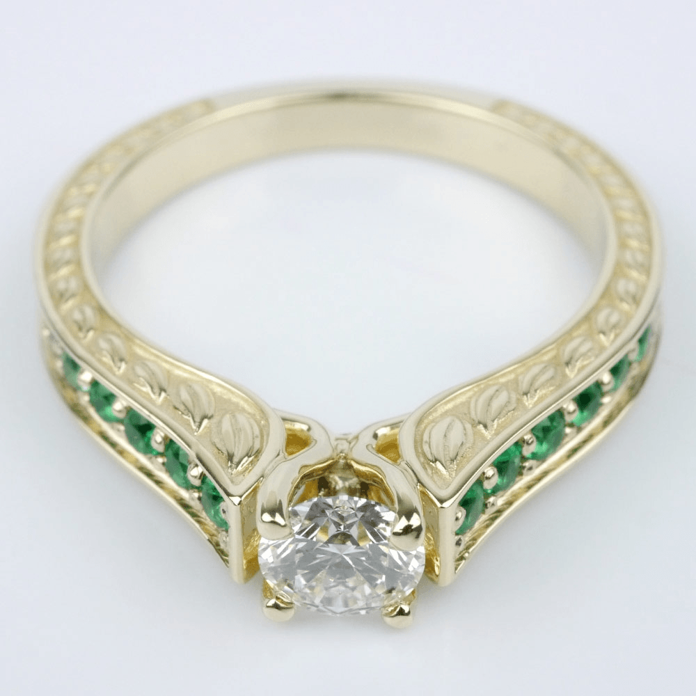 Pave Emerald Gemstone Engagement Ring in White Gold