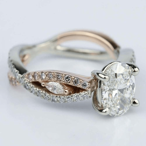 Two-Tone Custom Oval Engagement Ring with Pink Diamonds