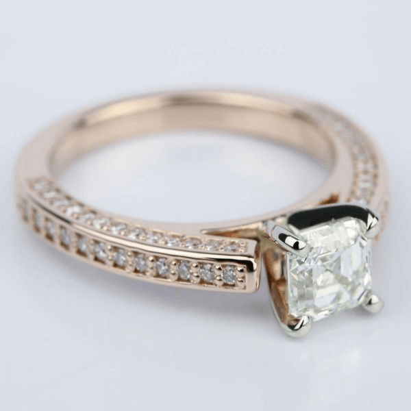 Pave Three-Sided Rose Engagement Ring with Asscher Diamond