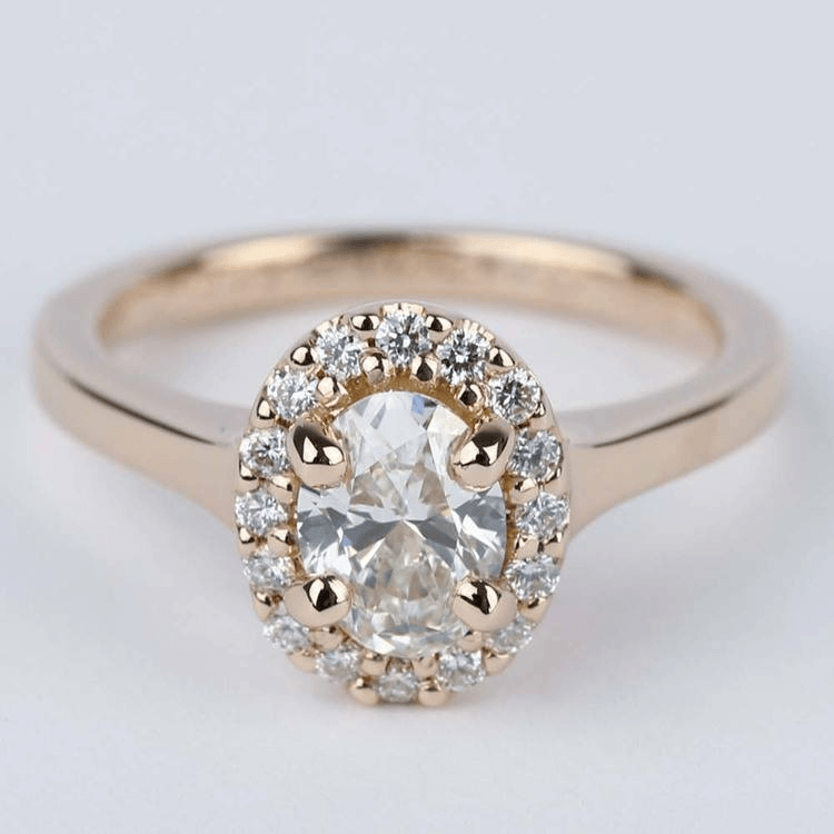 Pave Halo Oval Engagement Ring in Rose Gold