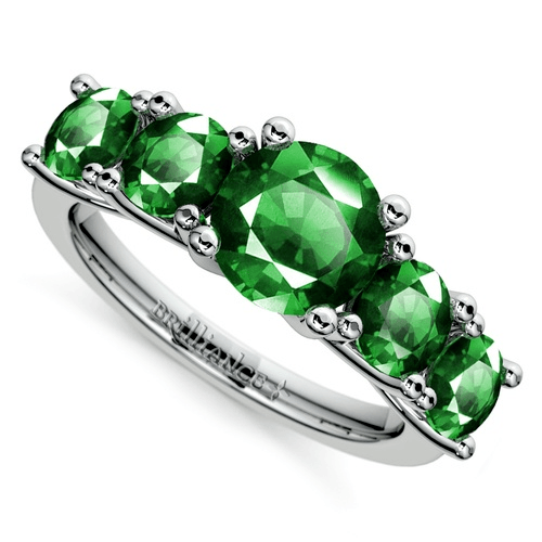 Trellis Five Emerald Gemstone Ring in Platinum