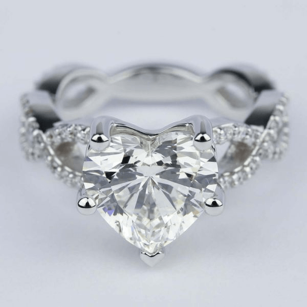 Twisted Split Shank Engagement Ring with Heart Diamond