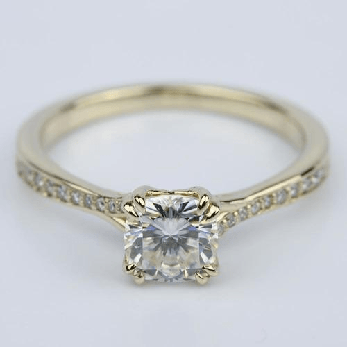 Cushion Moissanite Split Shank Diamond Engagement Ring