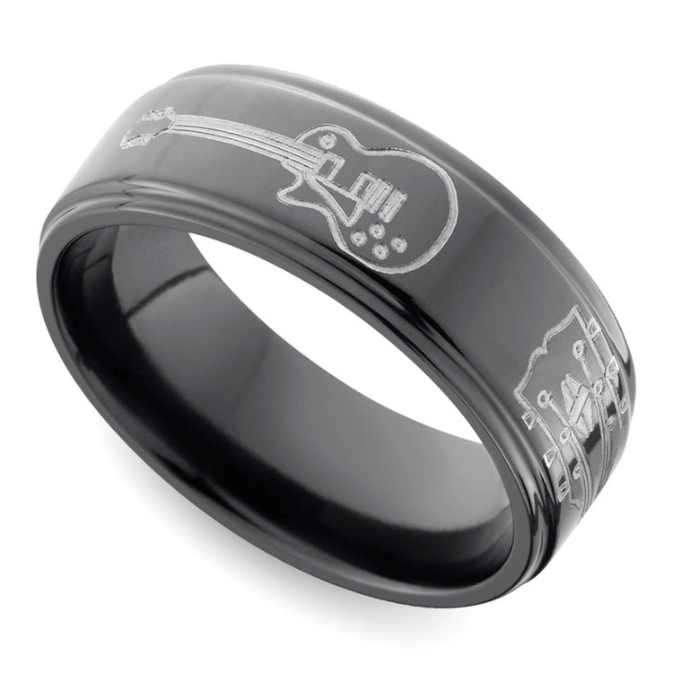 Guitar Pattern Men's Wedding Ring In Zirconium