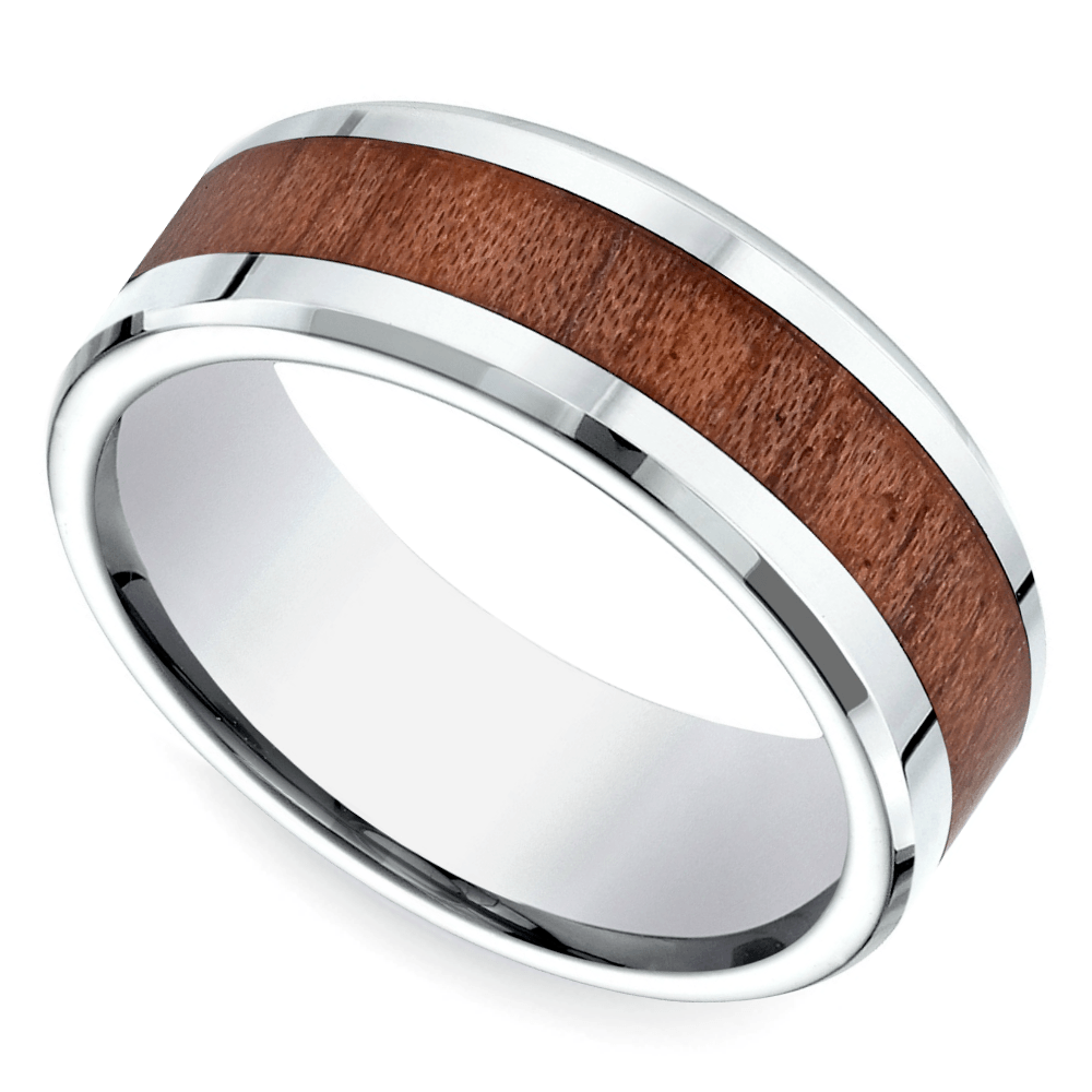 Rosewood Inlay Men's Wedding Ring In Cobalt