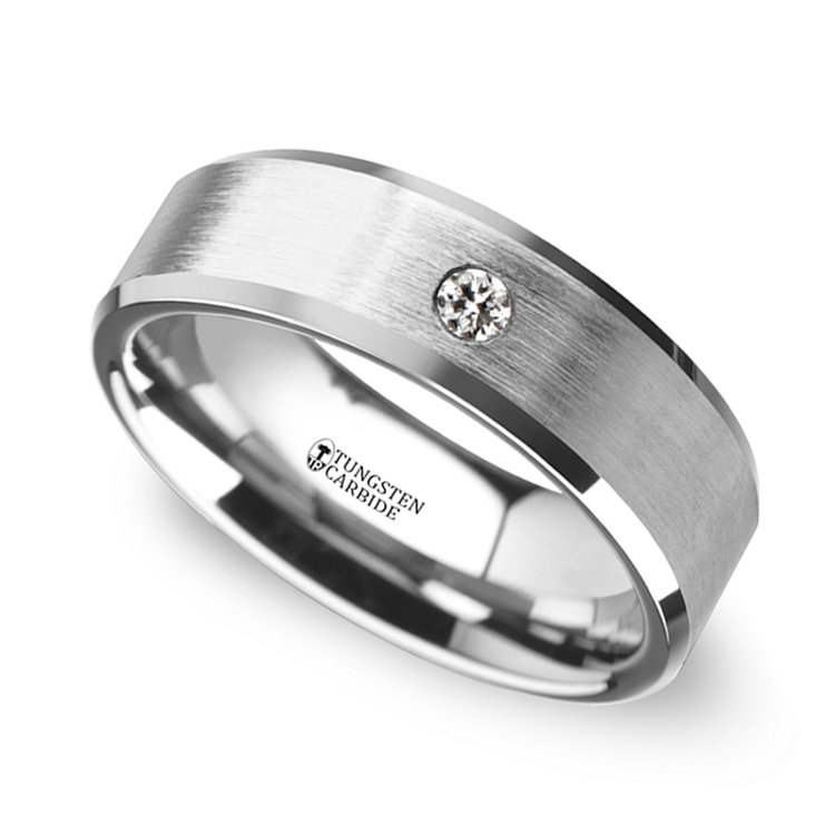 Inset Men's Diamond Wedding Ring In Tungsten