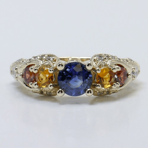 Vintage Swirl Diamond and Sapphire Gemstone Ring