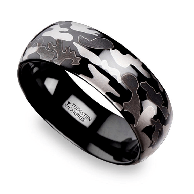 Black & Gray Camo Pattern Men's Wedding Ring In Tungsten