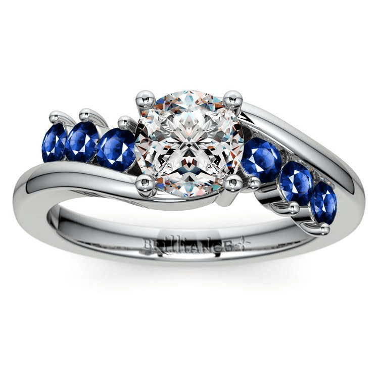 Swirl Style Sapphire Gemstone Engagement Ring In Platinum