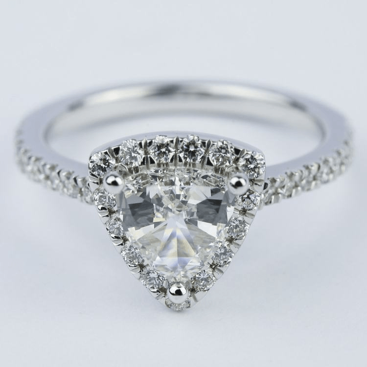 Trillion Diamond Halo Engagement Ring in White Gold