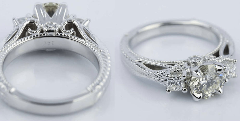 Vintage Milgrain Three-Stone Diamond Engagement Ring