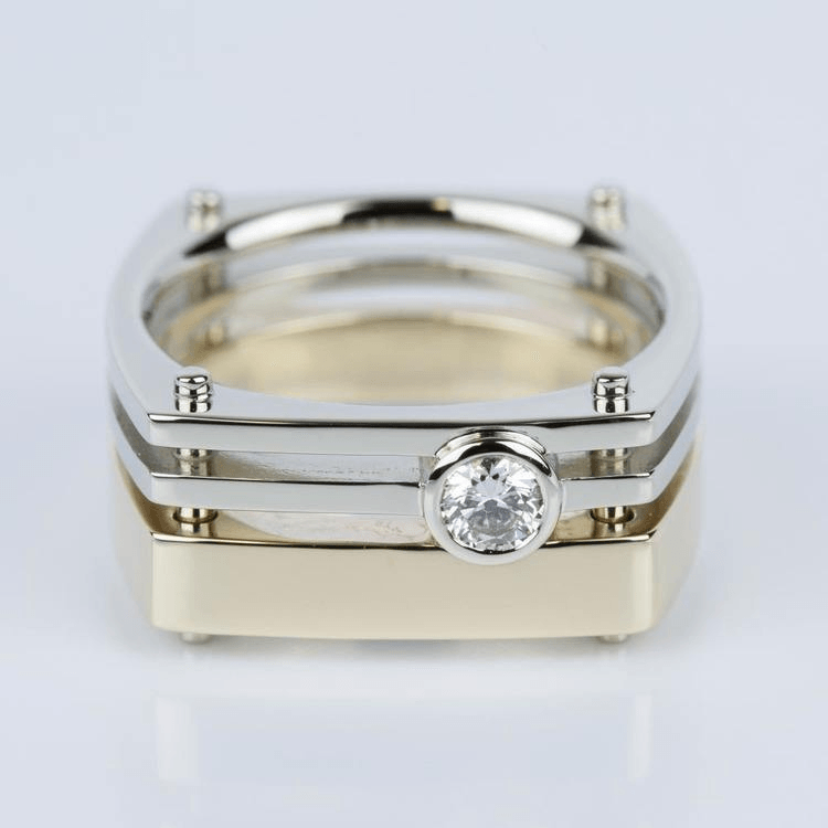 Custom Solitaire Men’s Wedding Band in White & Yellow Gold