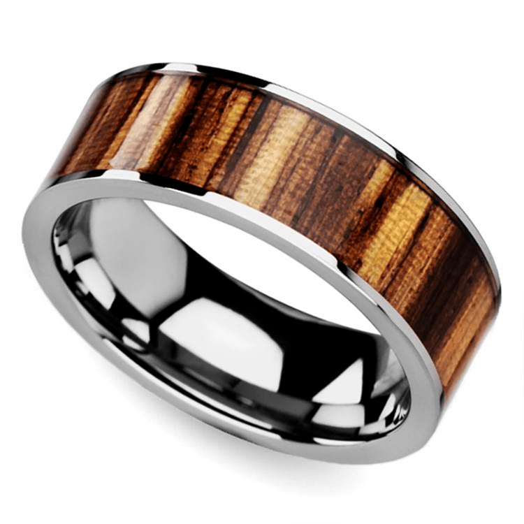 Zebra Wood Inlay Men’s Ring in Tungsten