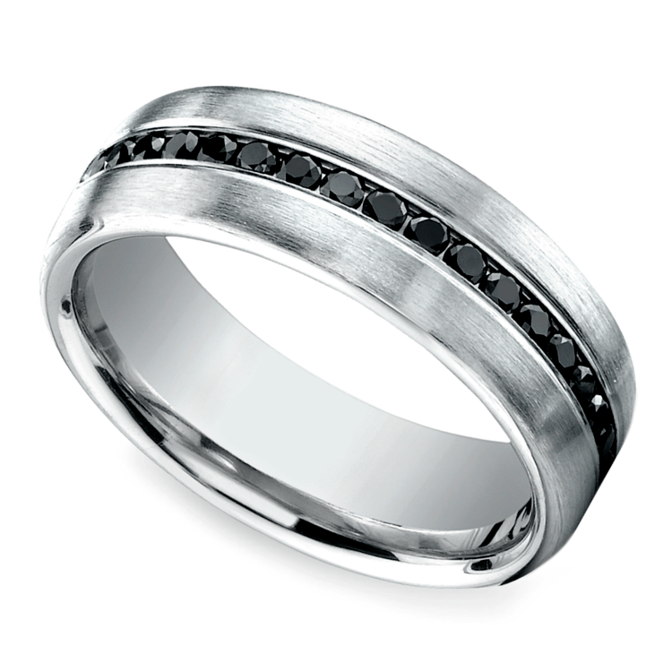 Channel Black Diamond Men's Wedding Ring In White Gold