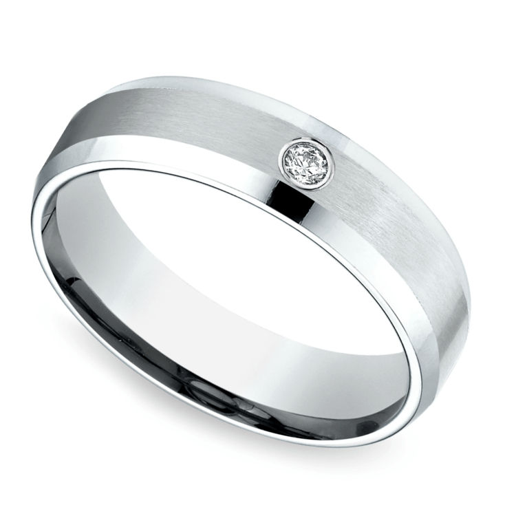 Inset Beveled Men’s Wedding Ring in White Gold
