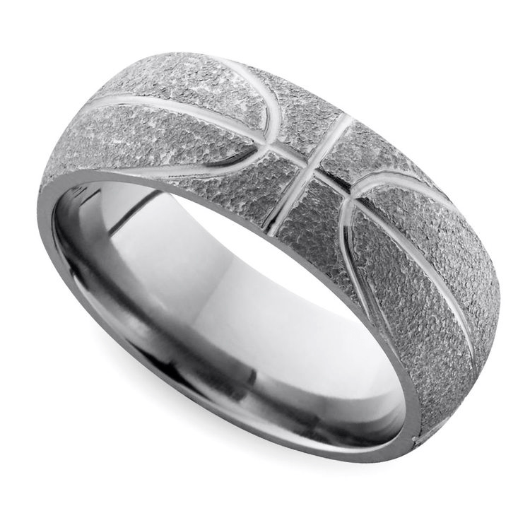 Stipple Finish Basketball Pattern Men's Wedding Ring In Titanium