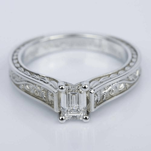 Antique Floral Emerald Diamond Engagement Ring