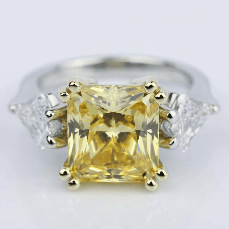 Fancy Yellow Radiant Engagement Ring with Kite Shaped Diamonds
