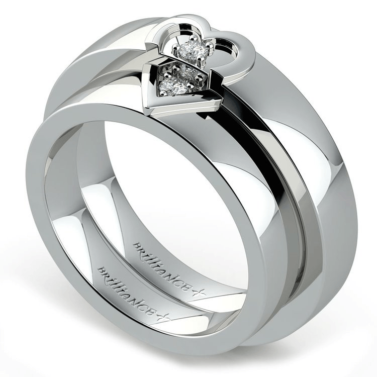 Matching Split Heart Diamond Wedding Ring Set In White Gold