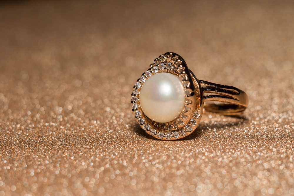 Pearl Engagement Ring with Diamonds in White Gold – Fine and Flux Jewelry