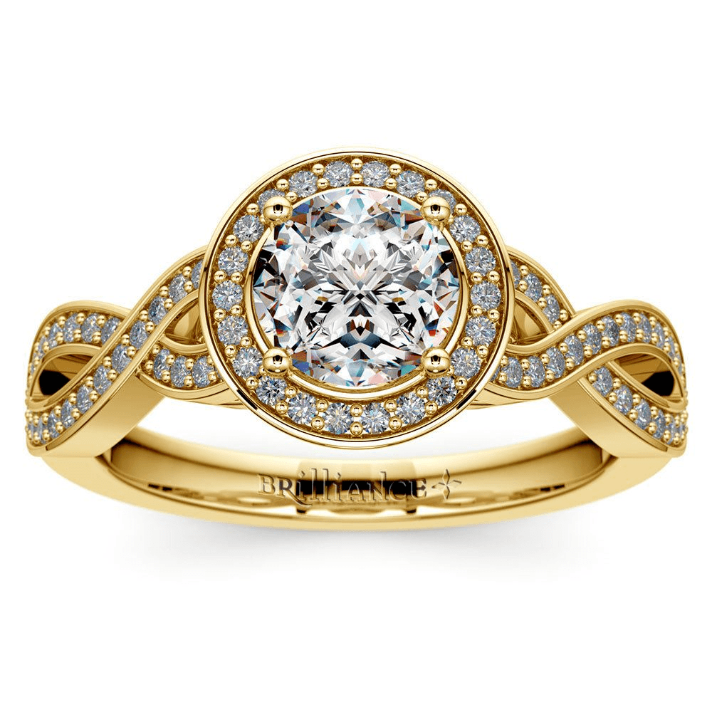 Infinity Twist Halo Diamond Engagement Ring In Yellow Gold