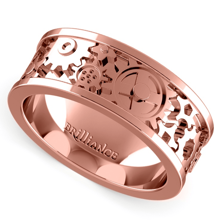 Gear Channel Men's Wedding Ring In Rose Gold