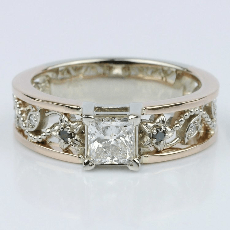 Vintage Rose Gold Floral Filigree Engagement Ring