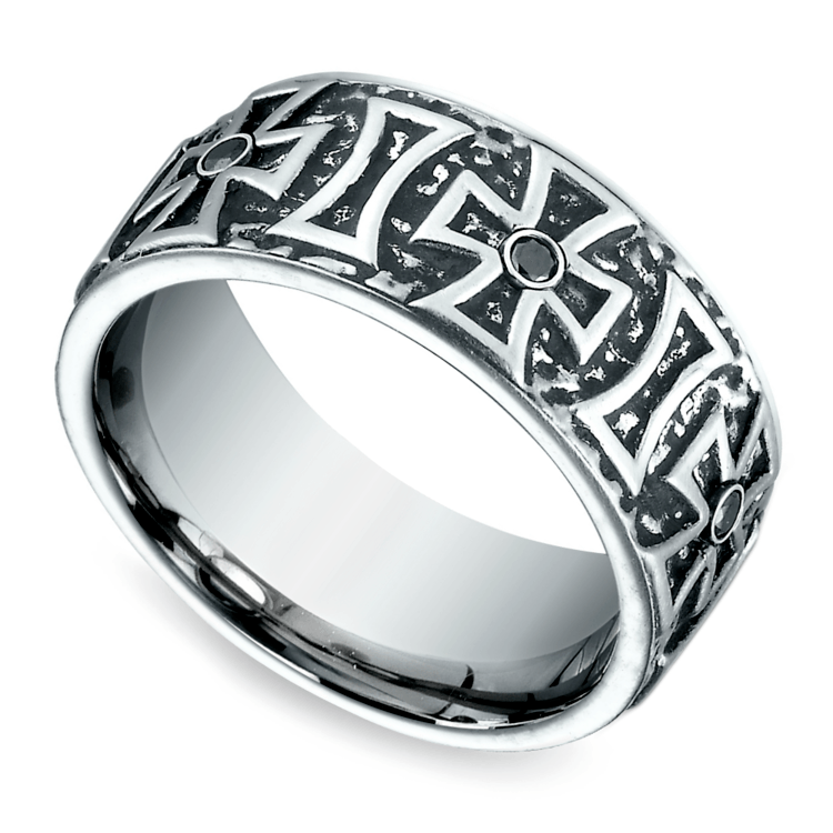 Cross Black Diamond Men's Wedding Ring In Cobalt (9mm)